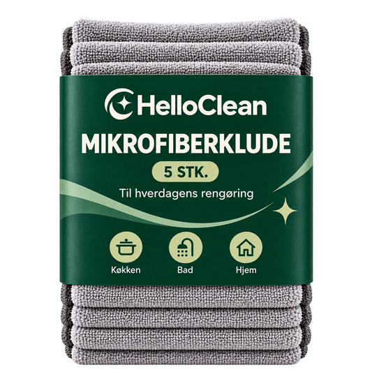 HelloClean mikrofiberklude – pakke med 5 stk. på transparent baggrund